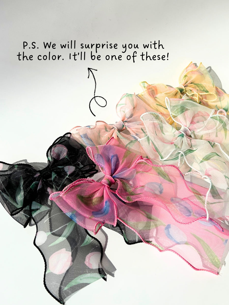 Floral Organza Bow Hair-Clip