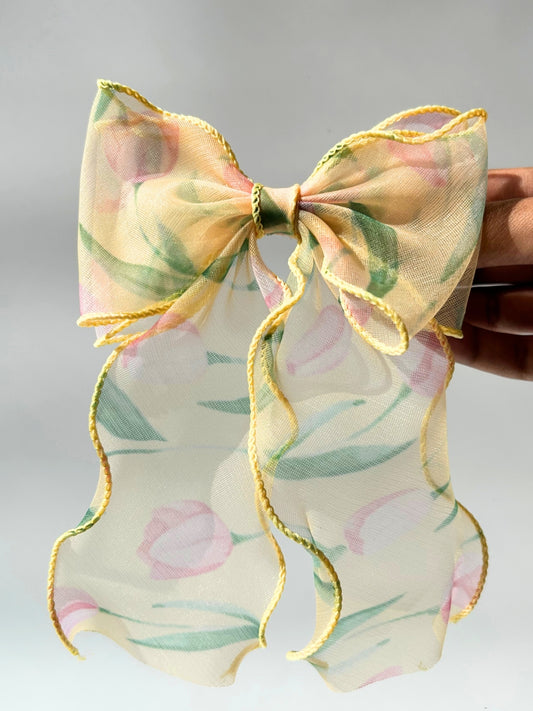 Floral Organza Bow Hair-Clip
