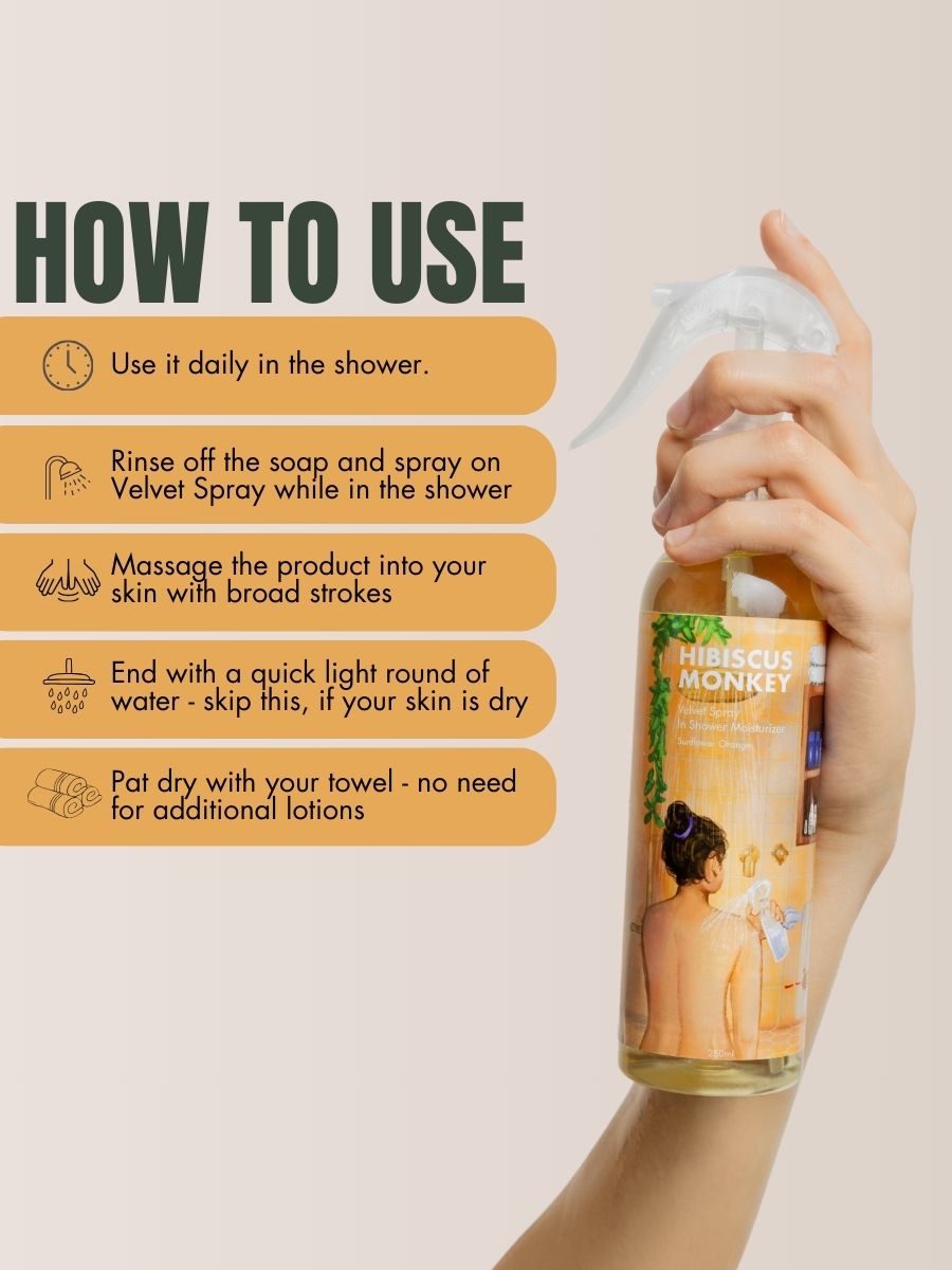 How to use Hibiscus Monkey Velvet Spray In Shower Body Moisturizer
