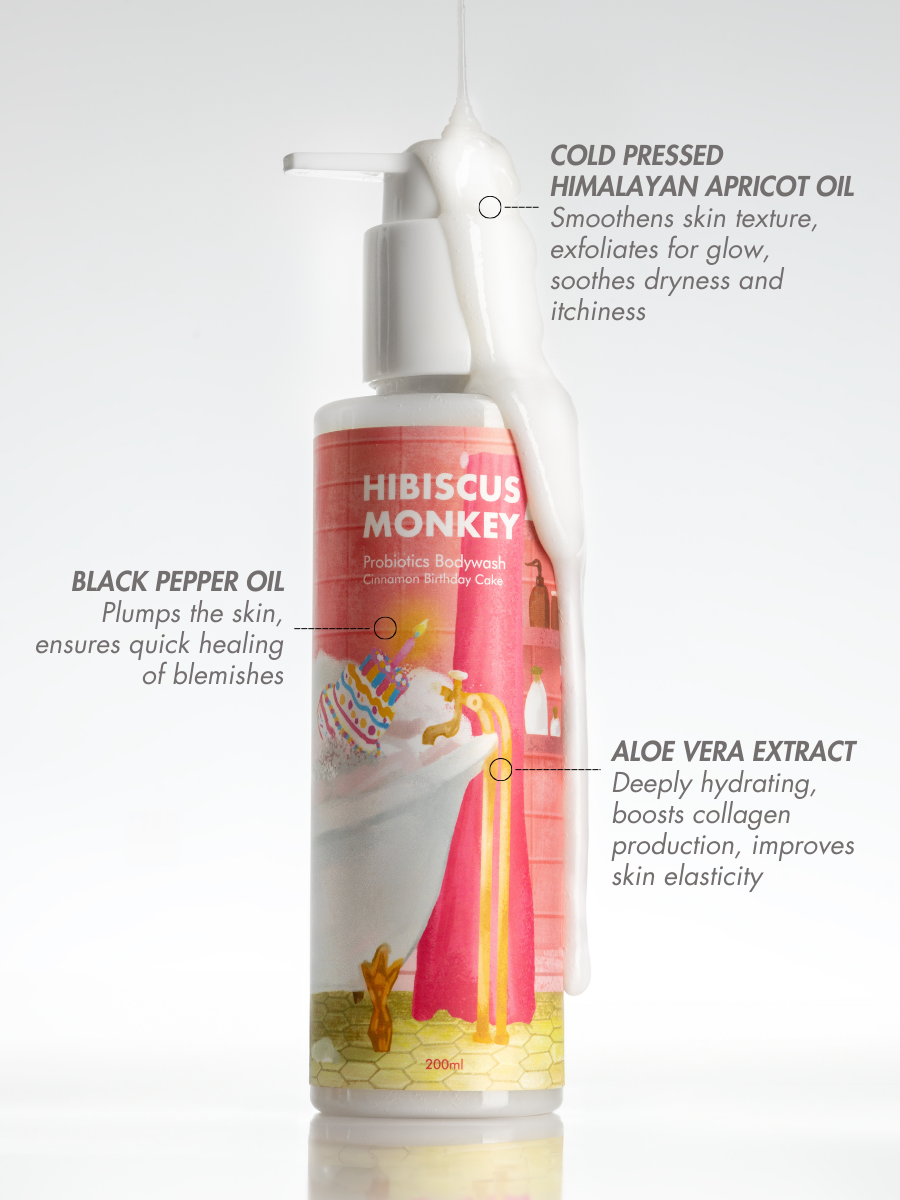 Ingredients used in the probiotic body wash by Hibiscus Monkey