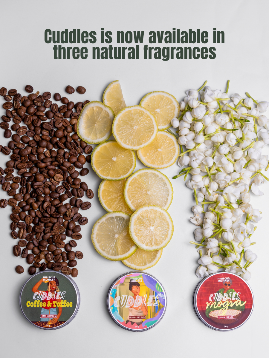 Natural fragrances with cuddles elbow and knee balm