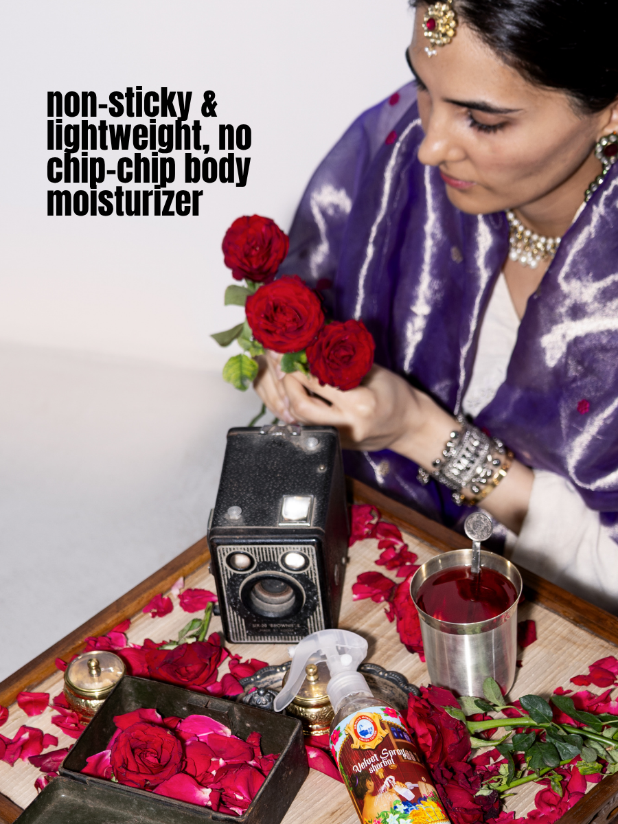Non-sticky velvet spray sharbat in-shower body moisturizer