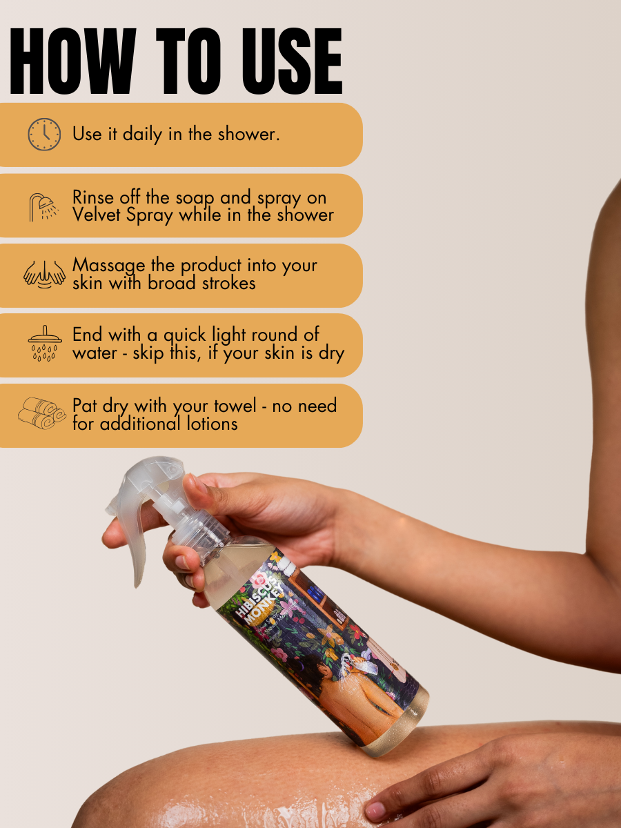 Tips to use Velvet Spray  In-Shower Body Moisturizer